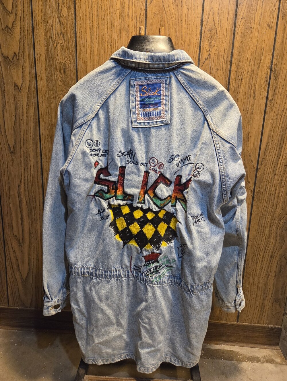 Slick Production Sportswear New Style Jean Jacket Long Large Vintage 80s 90s